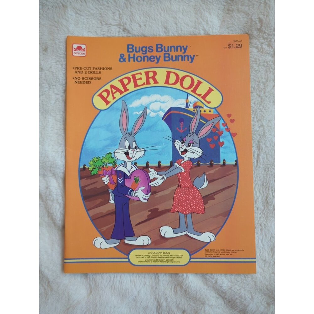 Vintage NOS Bugs Bunny and Honey Bunny Paper Dolls Color Uncut 1983 Golden